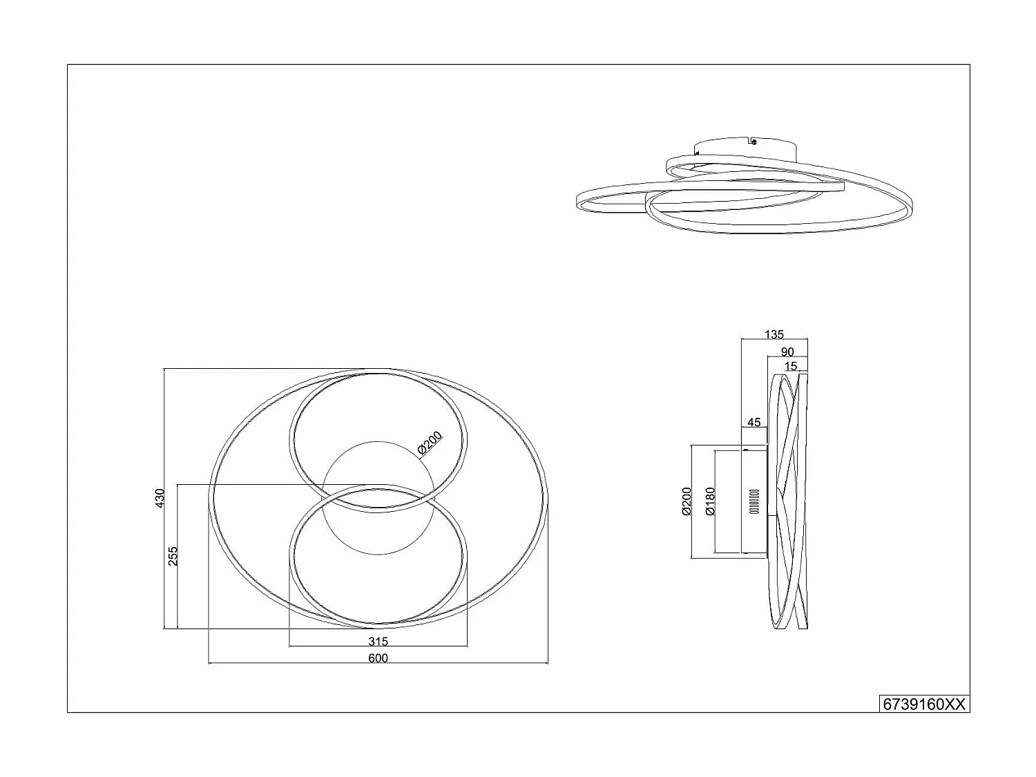 Plafoniera LED cerchi, metallo, acciaio satinato, D 60 cm, Gale