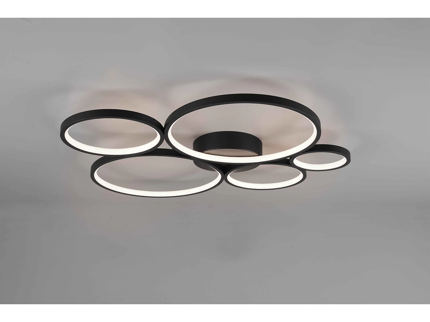 Plafoniera LED 5 cerchi, metallo, nero opaco, L 59 cm, Rondo