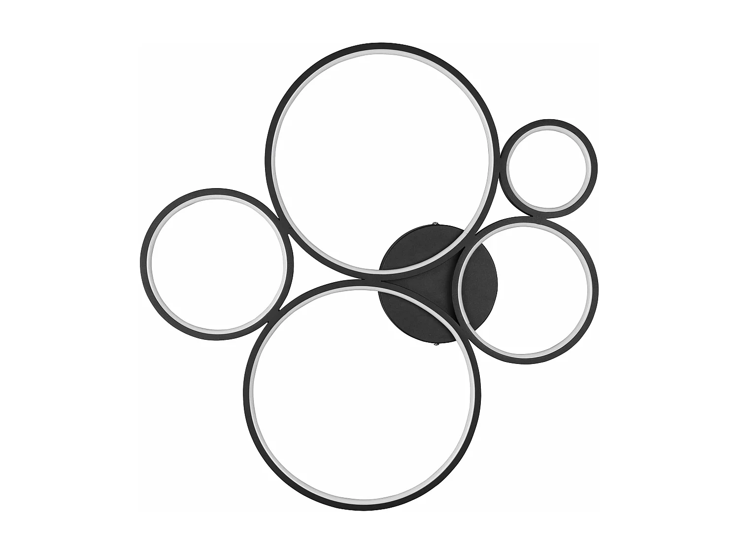 Plafoniera LED 5 cerchi, metallo, nero opaco, L 59 cm, Rondo