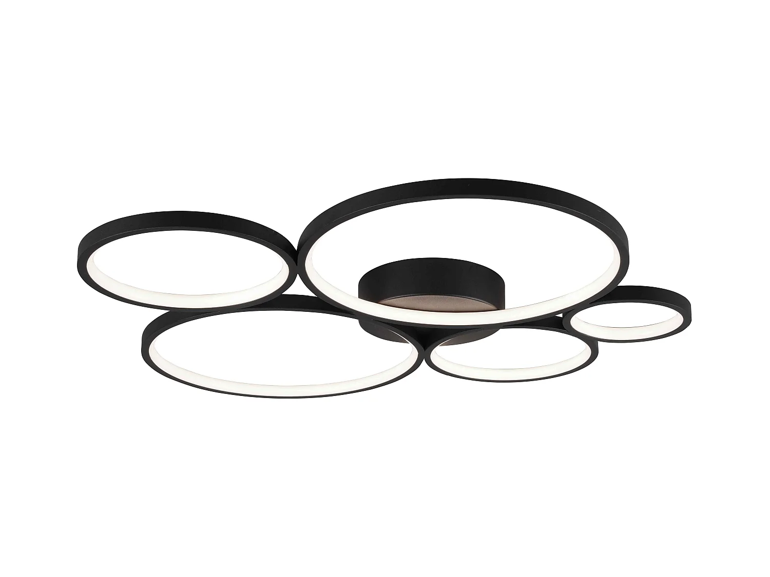 Plafoniera LED 5 cerchi, metallo, nero opaco, L 59 cm, Rondo