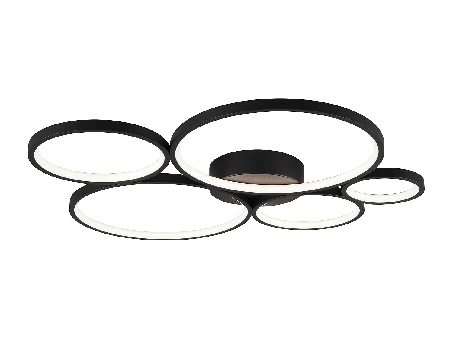 Plafoniera LED 5 cerchi, metallo, nero opaco, L 59 cm, Rondo