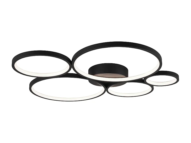 Plafoniera LED 5 cerchi, metallo, nero opaco, L 59 cm, Rondo