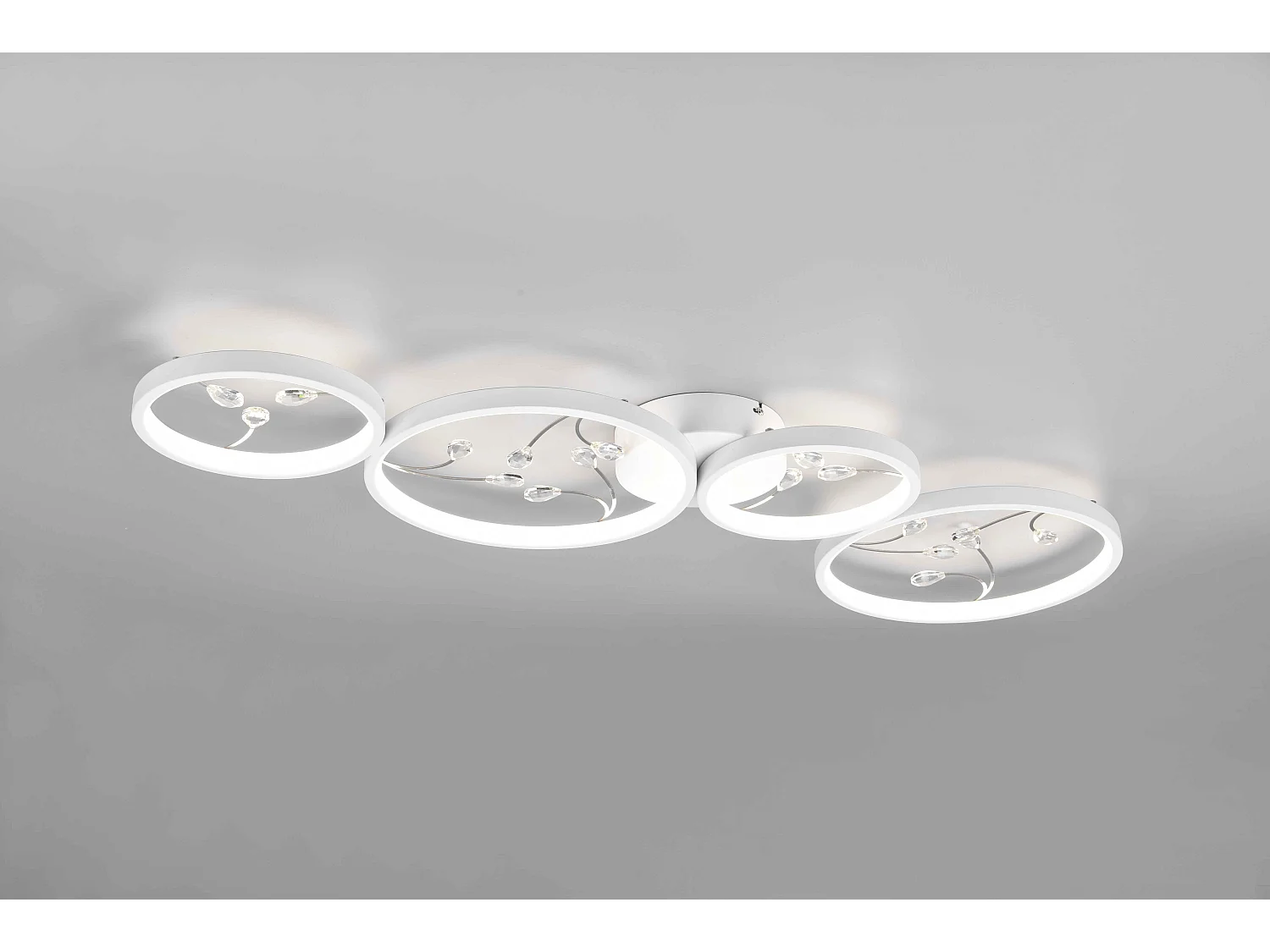 Plafoniera LED 4 cerchi con decori, matallo, bianco, L 96 cm, Groovy