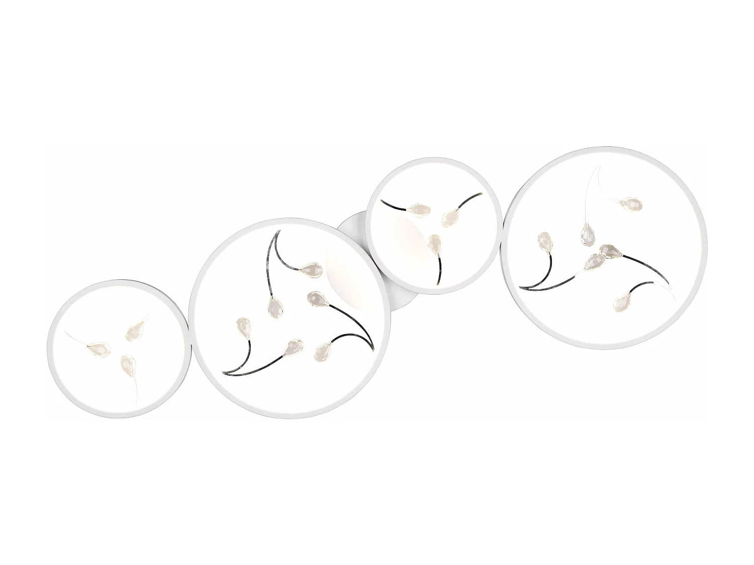 Plafoniera LED 4 cerchi con decori, matallo, bianco, L 96 cm, Groovy