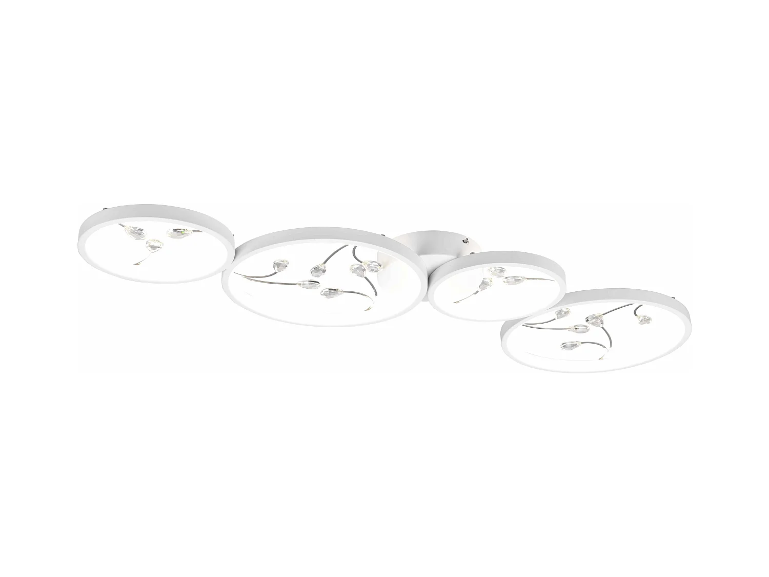 Plafoniera LED 4 cerchi con decori, matallo, bianco, L 96 cm, Groovy