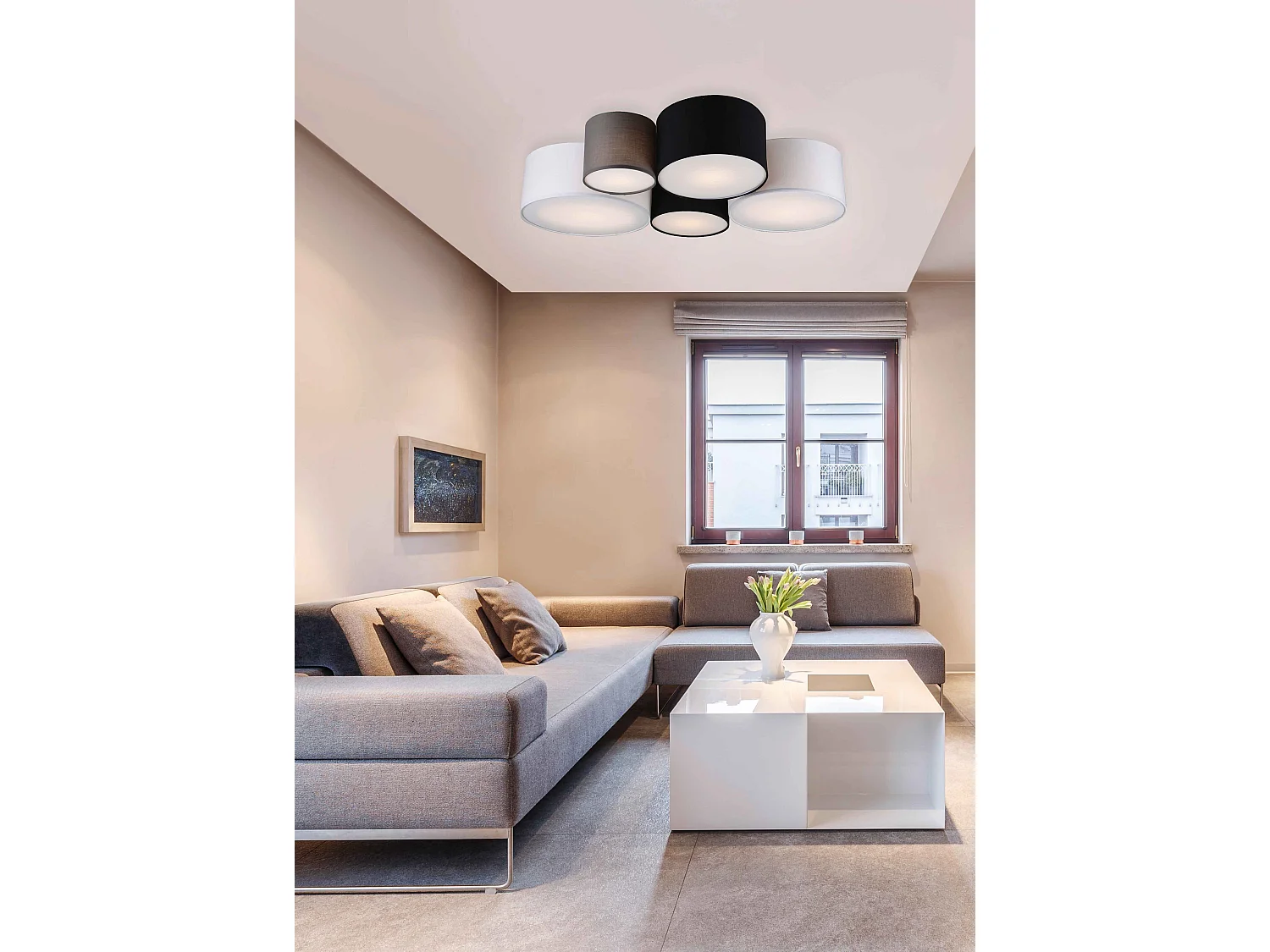 Plafoniera multi-cilindri, tessuto, multcolor, 90x70 cm, Hotel