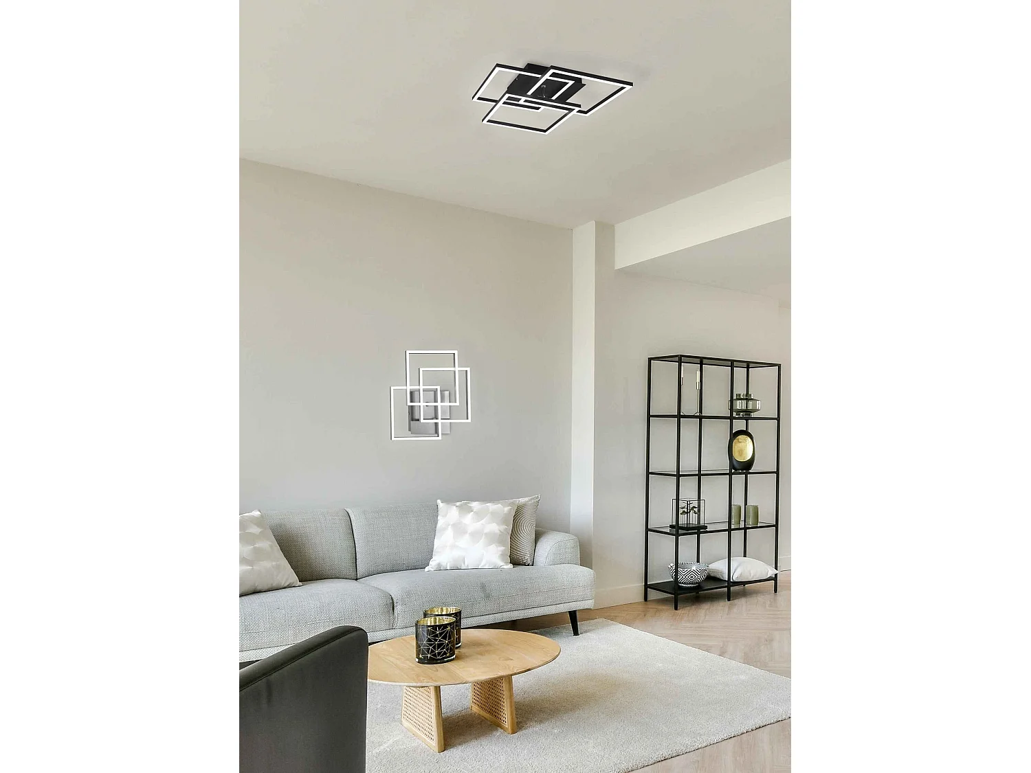 Plafoniera LED 3 quadrati, metallo, acciaio satinato, L 39 cm, Mobile