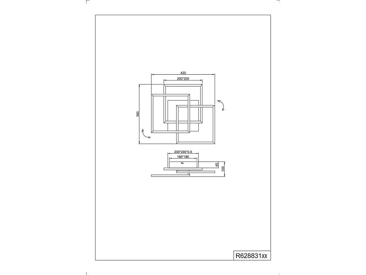 Plafoniera LED 3 quadrati, metallo, acciaio satinato, L 39 cm, Mobile