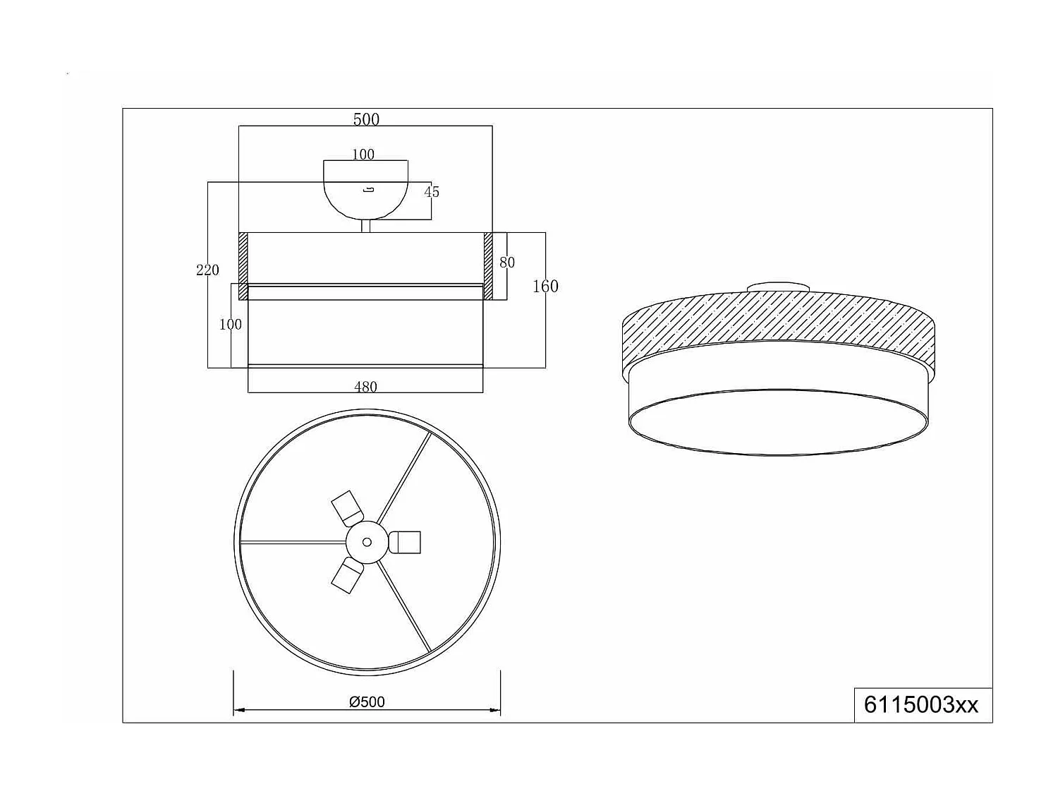 Plafoniera, legno naturale, nero, D 50 cm, Seasons