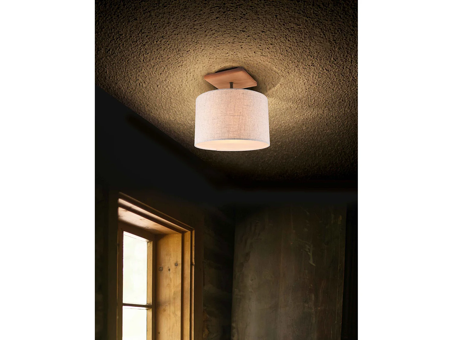 Plafoniera con paralume, legno, sabbia, D 36 cm, Elmau