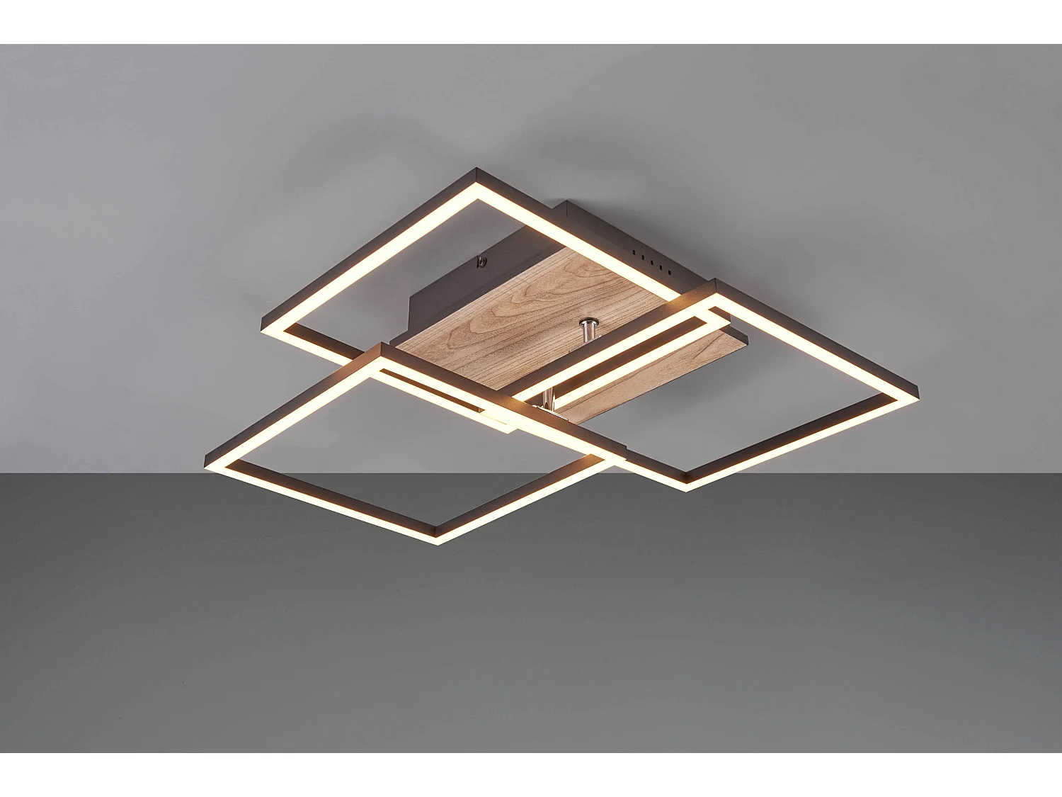 Plafoniera LED 3 quadrati, metallo, nero e legno, L 39 cm, Mobile