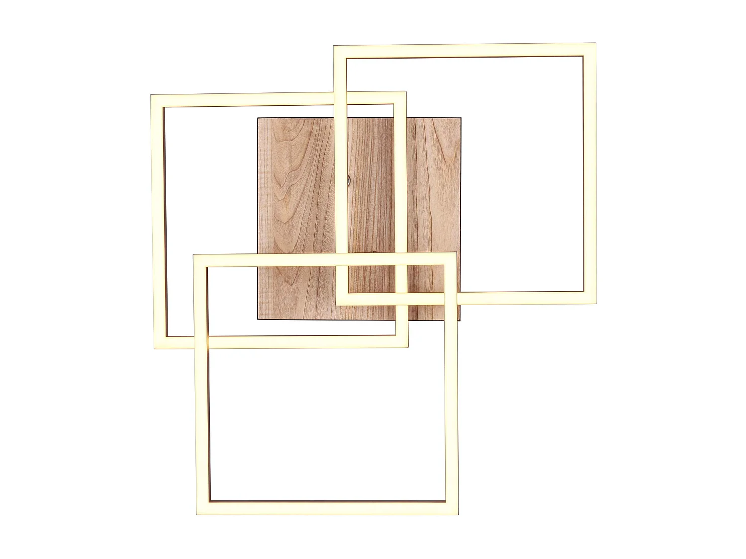 Plafoniera LED 3 quadrati, metallo, nero e legno, L 39 cm, Mobile