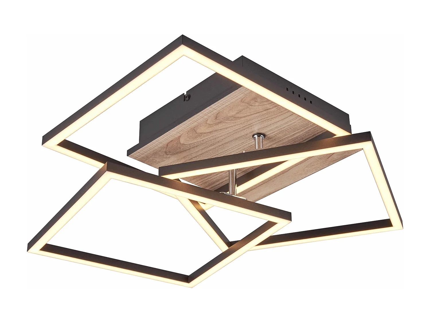 Plafoniera LED 3 quadrati, metallo, nero e legno, L 39 cm, Mobile