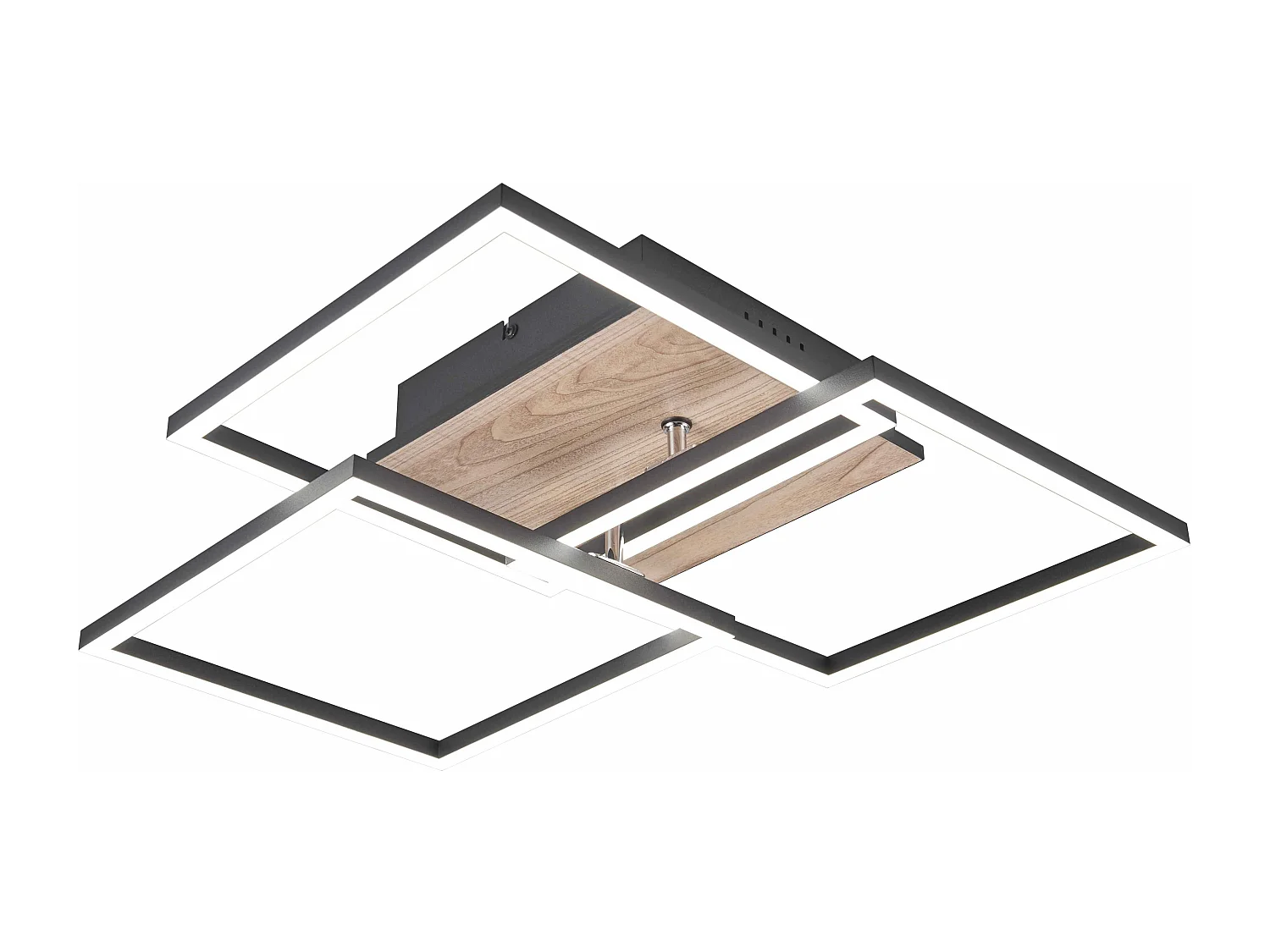 Plafoniera LED 3 quadrati, metallo, nero e legno, L 39 cm, Mobile