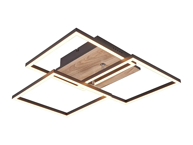 Plafoniera LED 3 quadrati, metallo, nero e legno, L 39 cm, Mobile