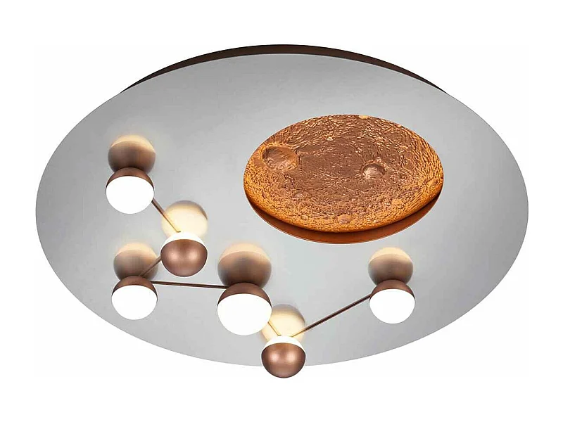 Plafoniera LED effetto lunare, metallo, acciaio e caffè, D 50 cm, Zodiac