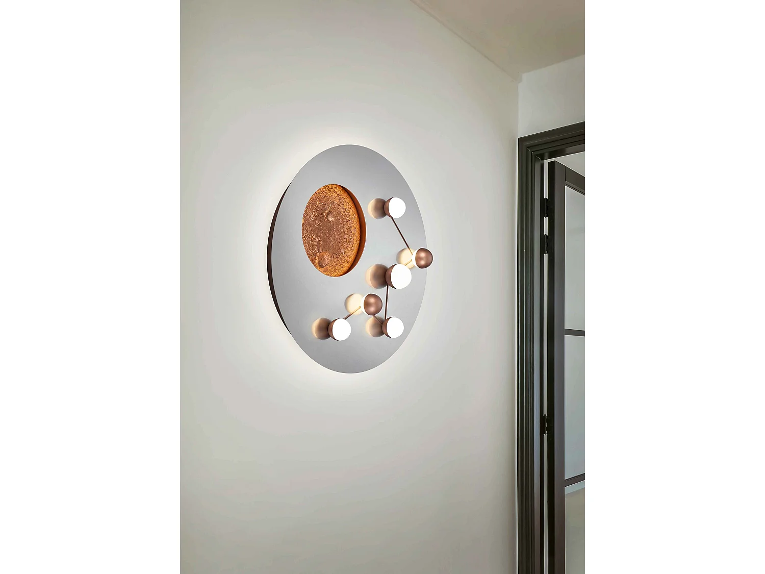 Plafoniera LED effetto lunare, metallo, acciaio e caffè, D 50 cm, Zodiac