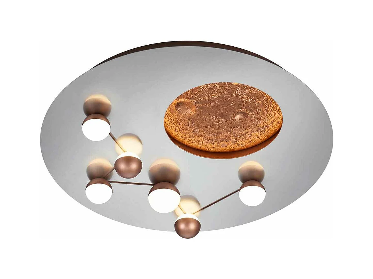 Plafoniera LED effetto lunare, metallo, acciaio e caffè, D 50 cm, Zodiac