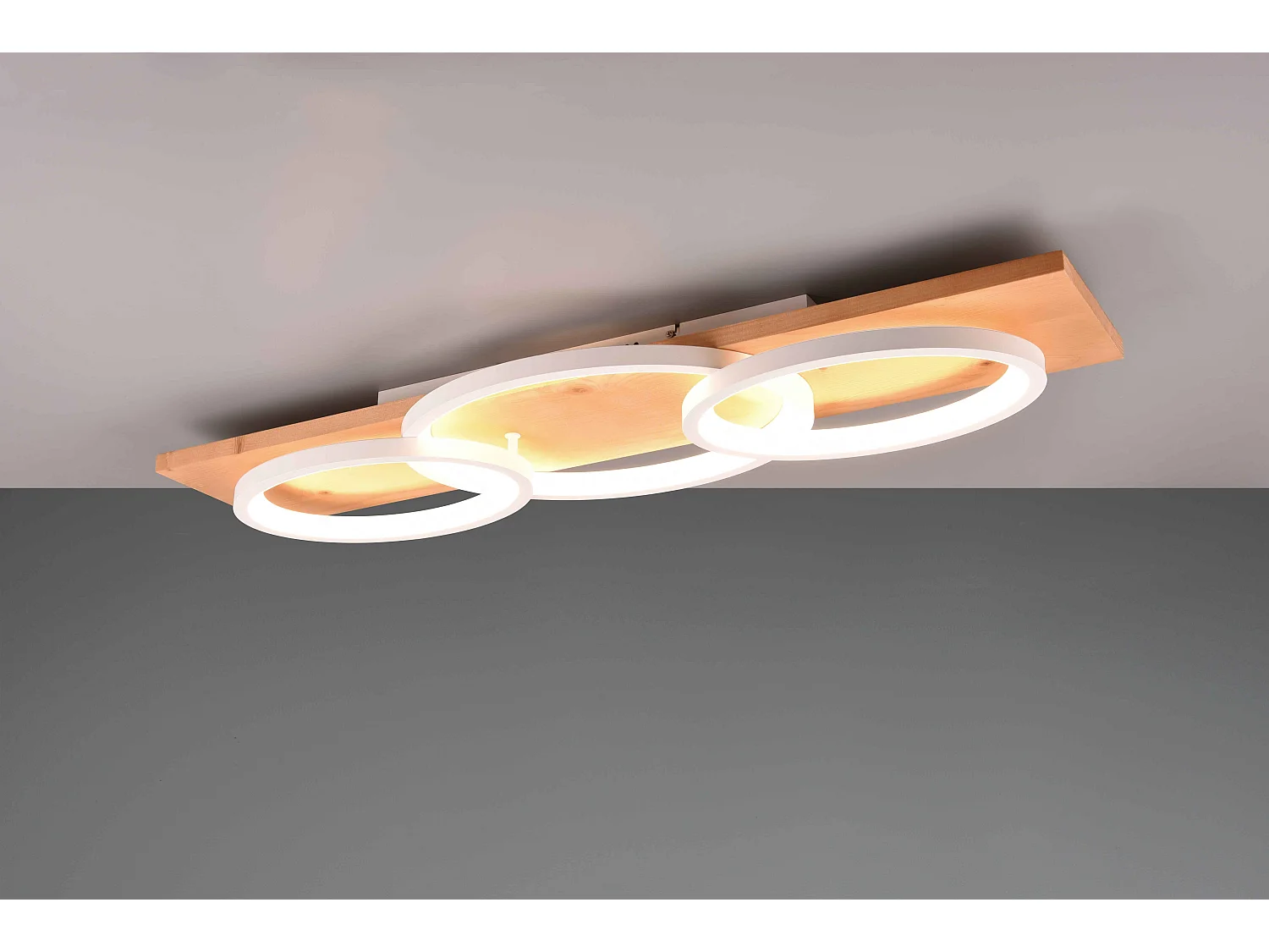 Plafoniera LED tripla ellisse, metallo e legno, bianco, L 97 cm, Barca