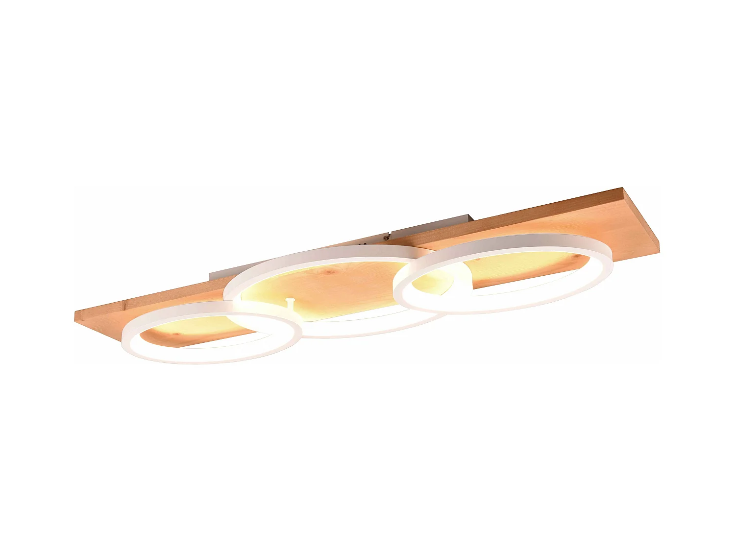 Plafoniera LED tripla ellisse, metallo e legno, bianco, L 97 cm, Barca
