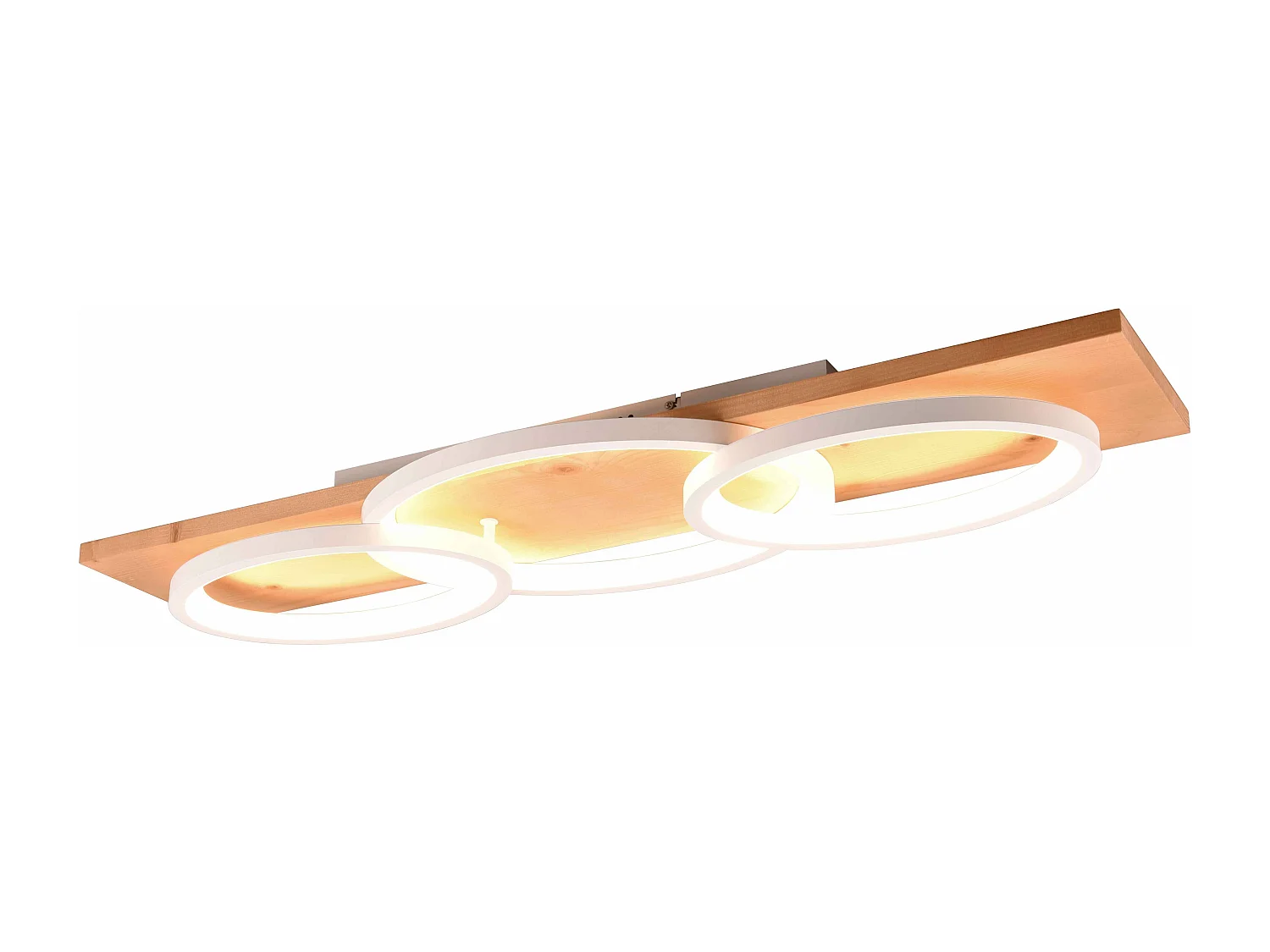 Plafoniera LED tripla ellisse, metallo e legno, bianco, L 97 cm, Barca