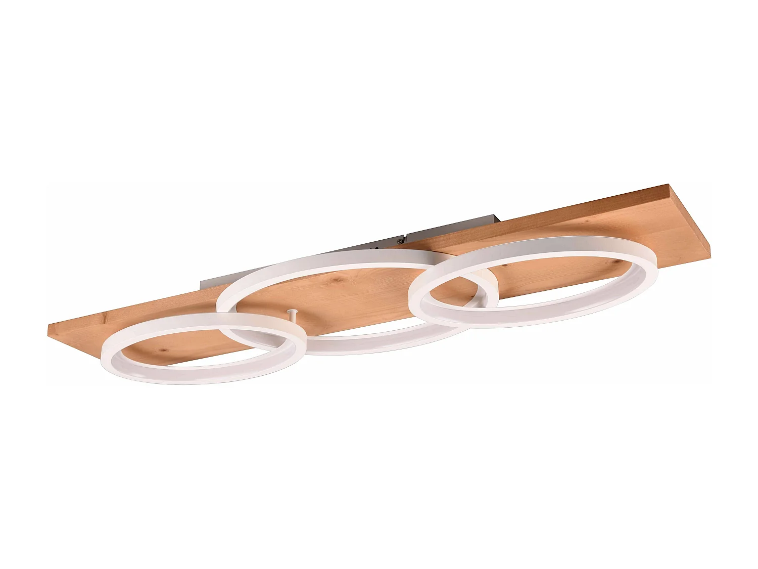 Plafoniera LED tripla ellisse, metallo e legno, bianco, L 97 cm, Barca