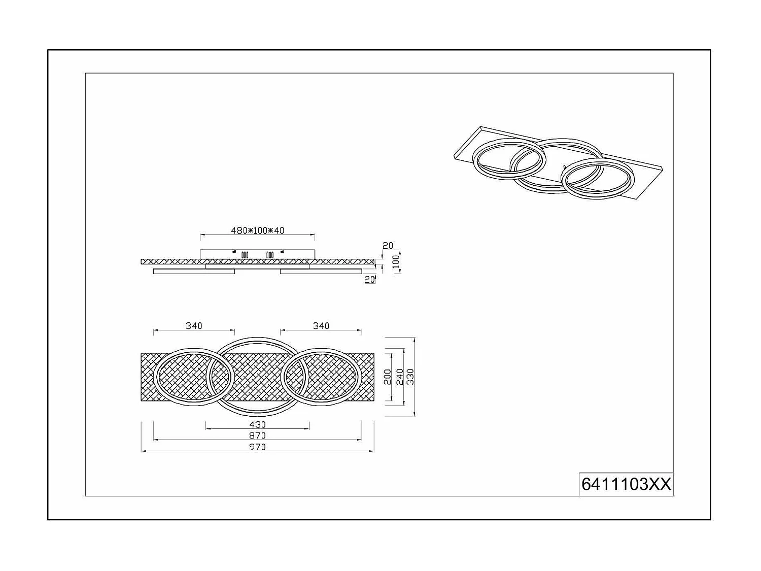 Plafoniera LED tripla ellisse, metallo e legno, bianco, L 97 cm, Barca
