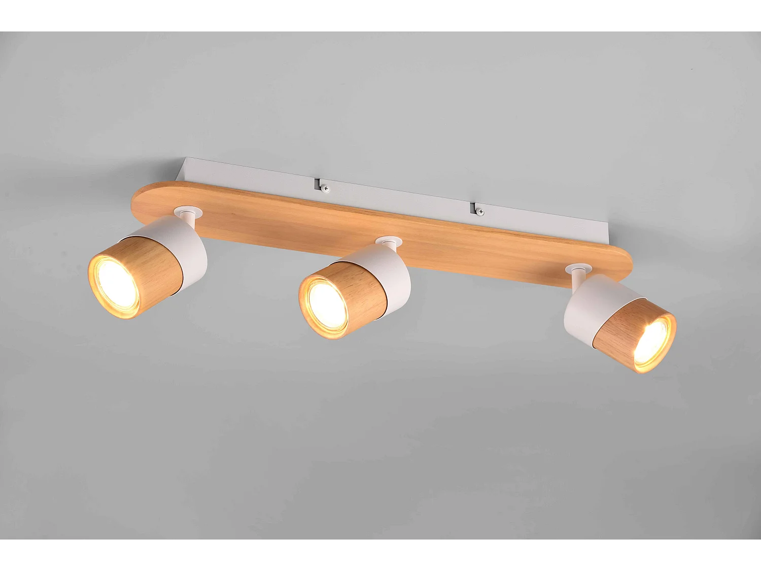 Barra 3 faretti orientabili. metallo, bianco e naturale, L 48 cm, Aruni