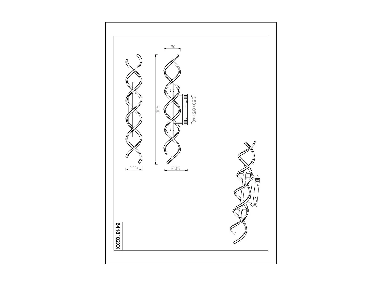 Plafoniera LED spirale, metallo, alluminio e nero, L 90 cm, Sequence