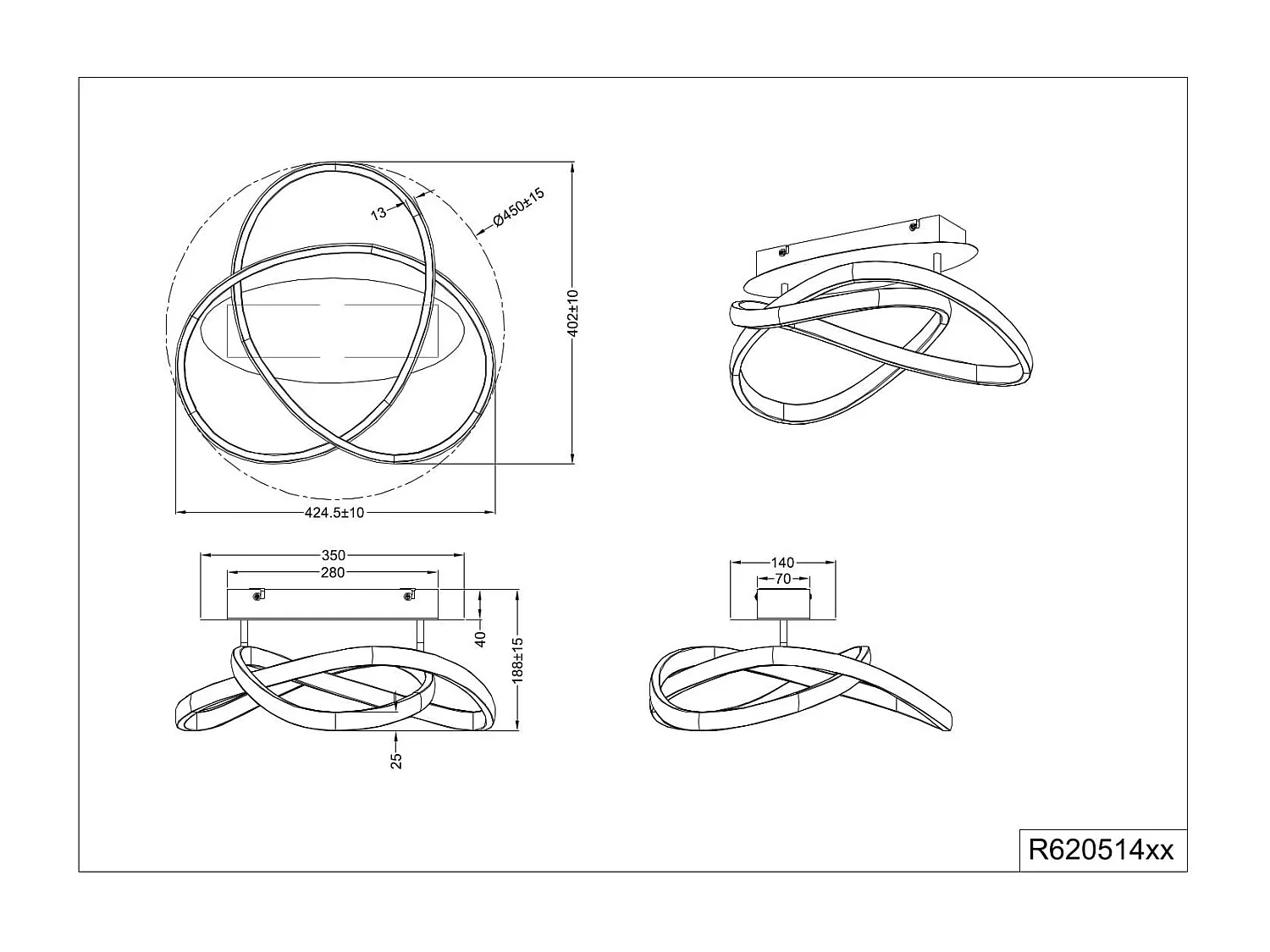 Plafoniera LED cerchio, metallo, acciaio satinato, D 45 cm, Course