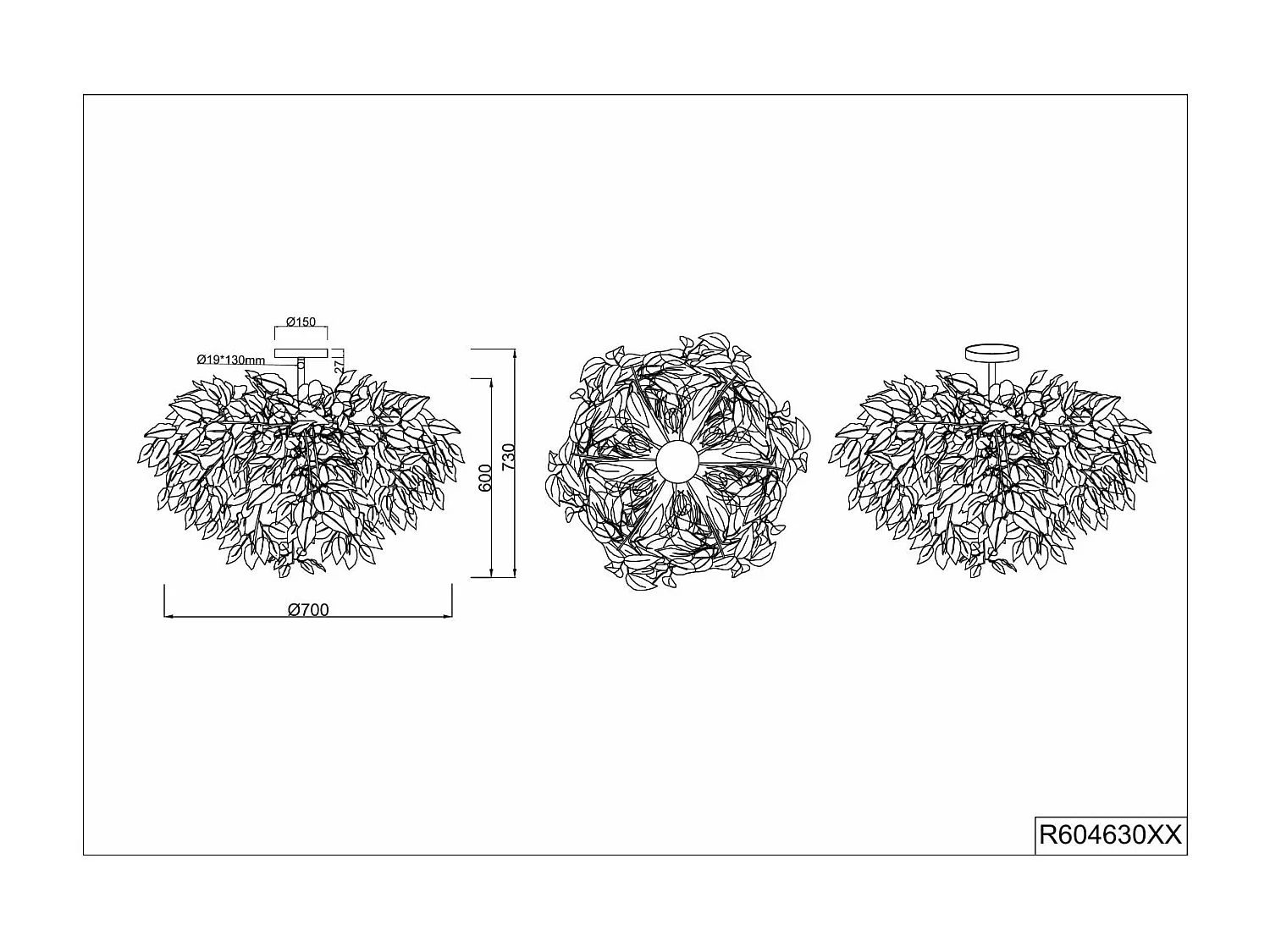 Plafoniera, metallo e plastica, verde effetto naturale, D 70 cm, Leavy