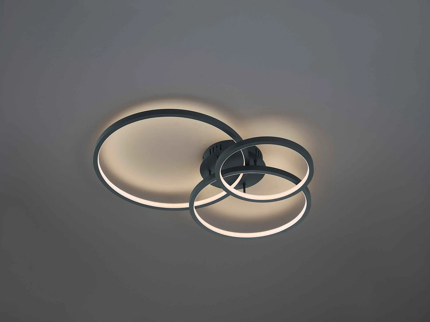 Plafoniera LED multifuzione, 3 anelli, antracite, 79x10x64 cm, Aaron