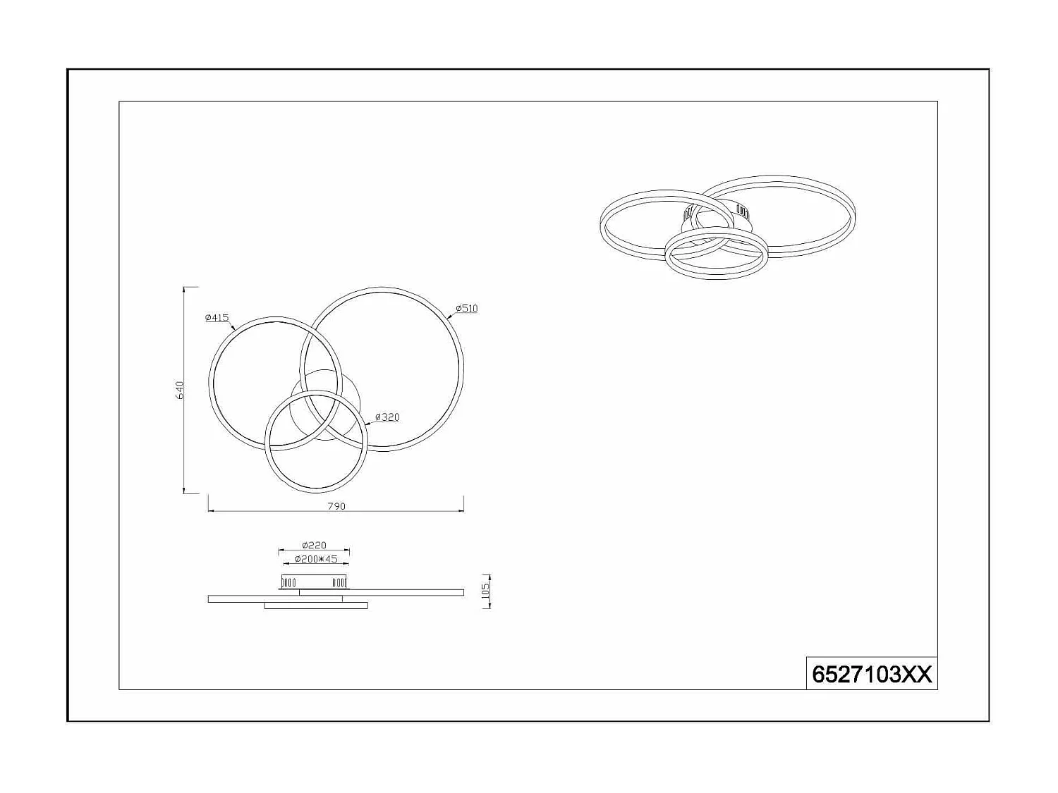 Plafoniera LED multifuzione, 3 anelli, antracite, 79x10x64 cm, Aaron