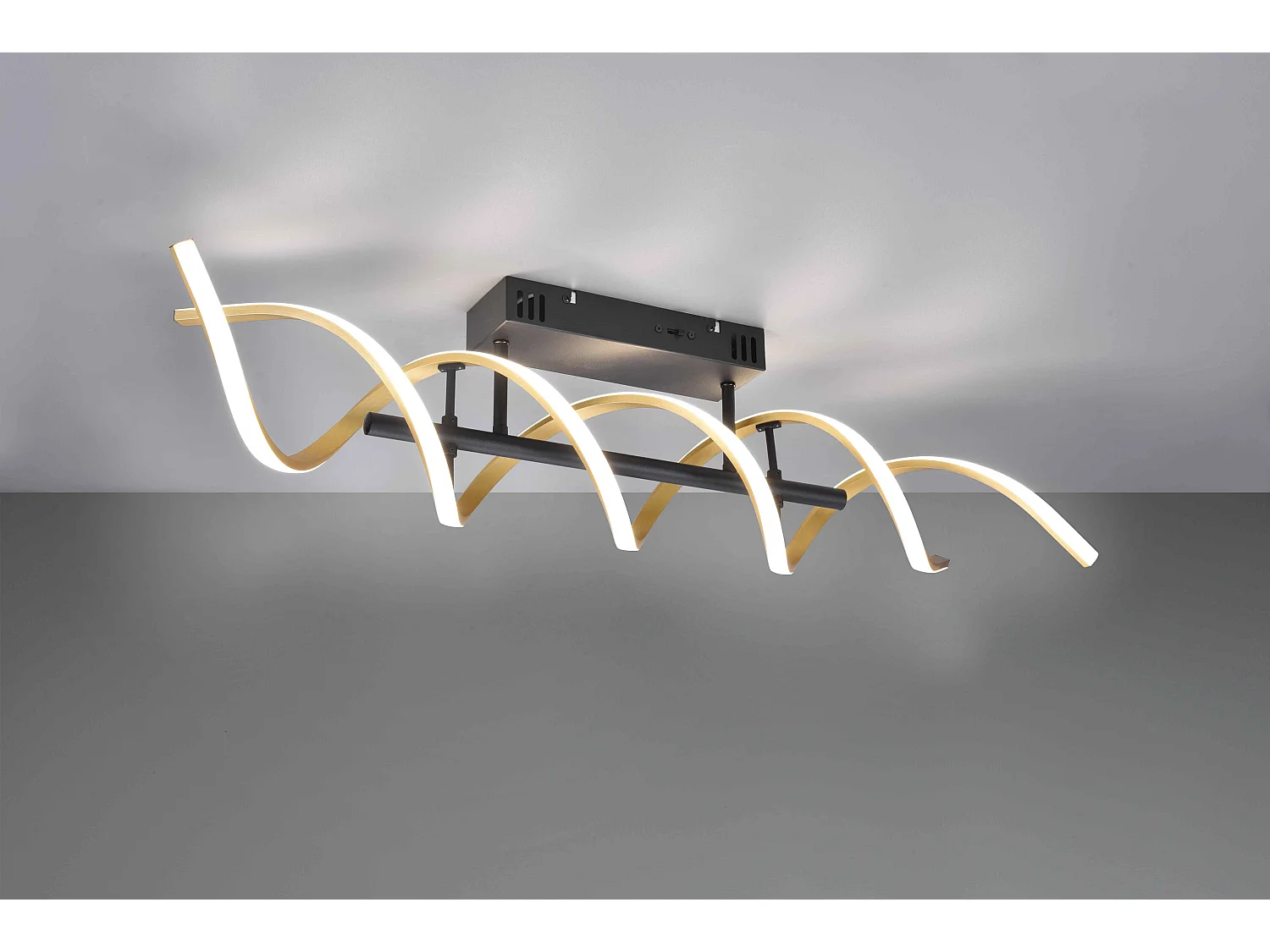 Plafoniera LED spirale, metallo, ottone e nero, L 90 cm, Sequence