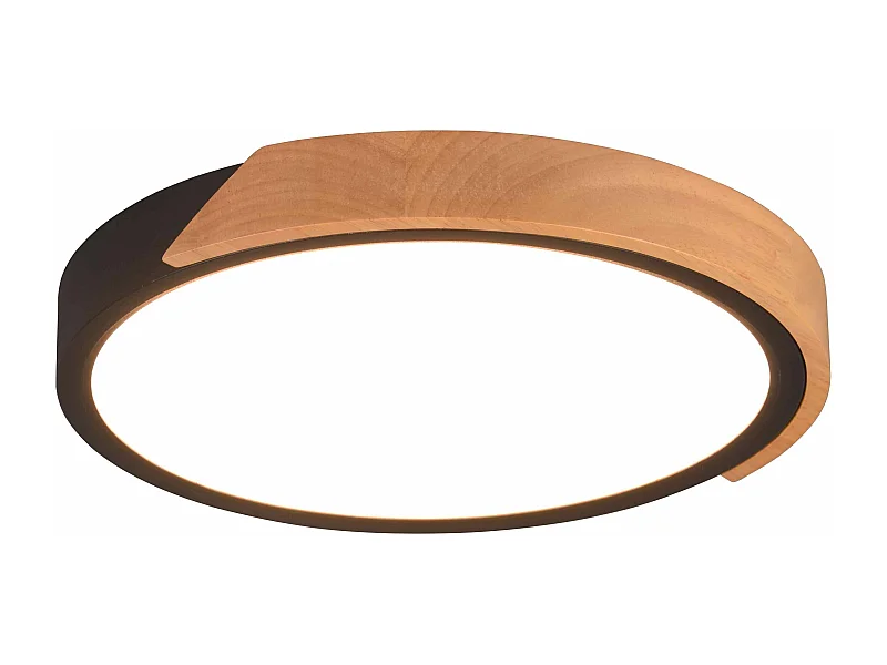 Plafoniera LED rotonda, bordo nero e legno, D 31 cm, Jano
