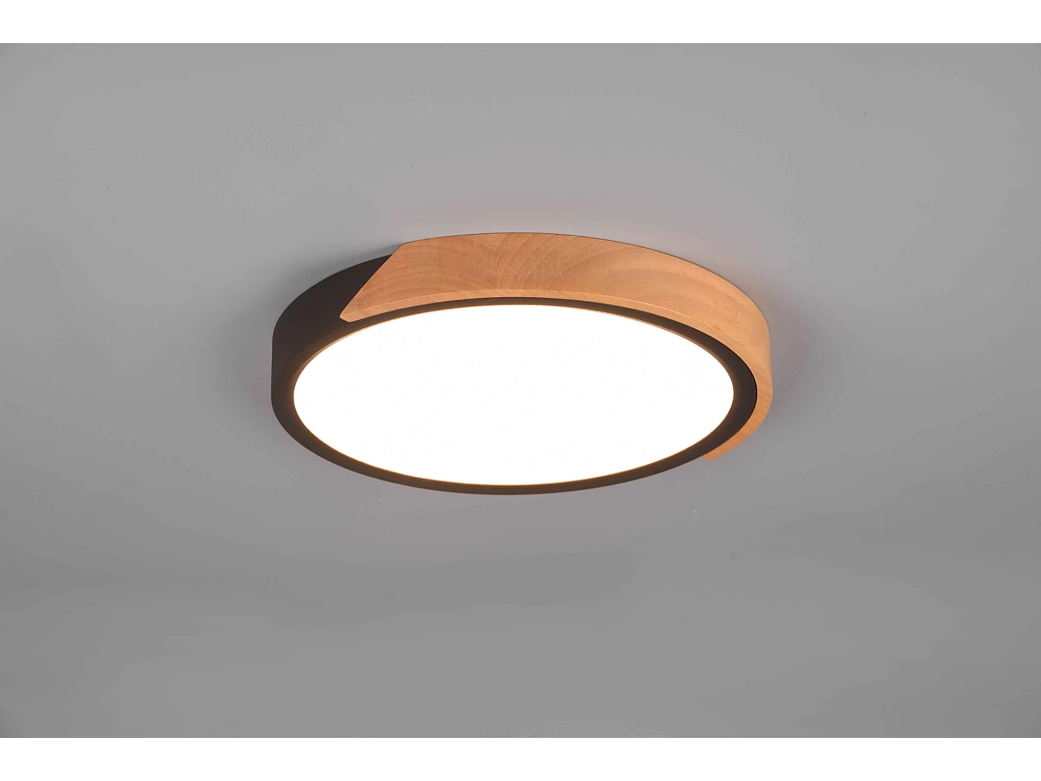 Plafoniera LED rotonda, bordo nero e legno, D 31 cm, Jano