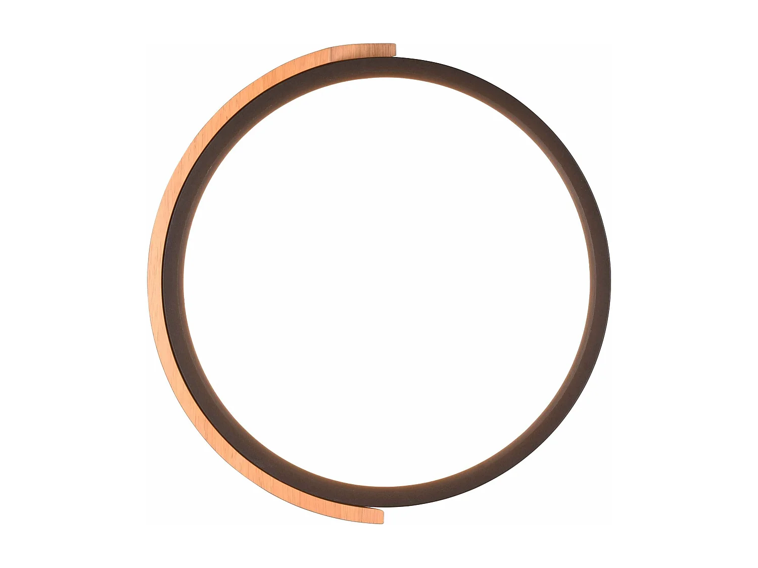 Plafoniera LED rotonda, bordo nero e legno, D 31 cm, Jano