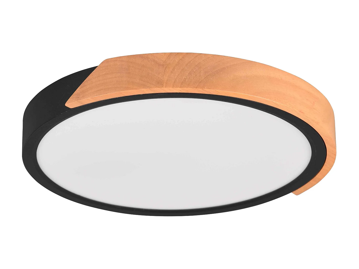 Plafoniera LED rotonda, bordo nero e legno, D 31 cm, Jano