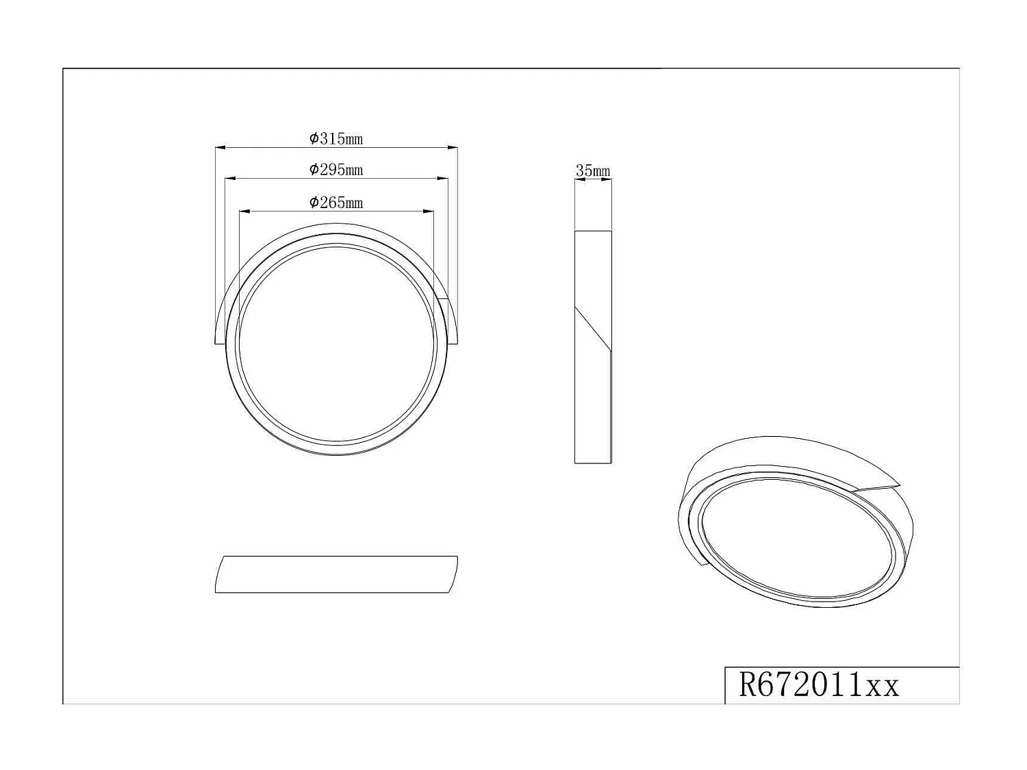 Plafoniera LED rotonda, bordo nero e legno, D 31 cm, Jano