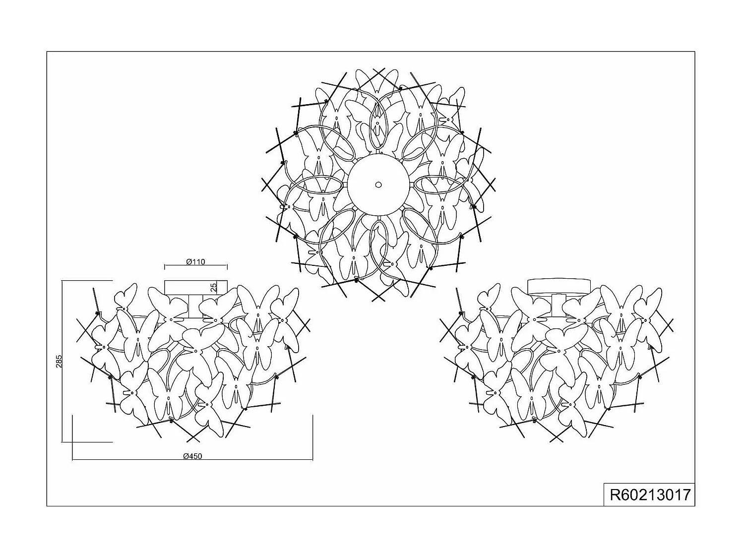 Plafoniera con farfalle, metallo, multicolor, D 45 cm, Butterfly