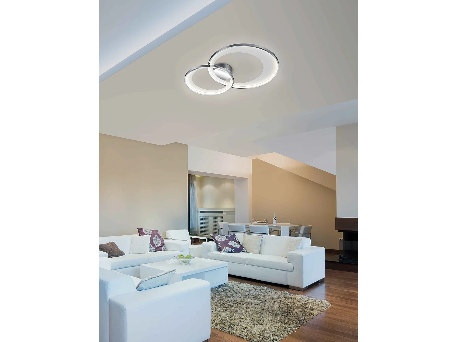 Plafoniera LED doppio cerchio, metallo, bianco, L 59 cm, Granada