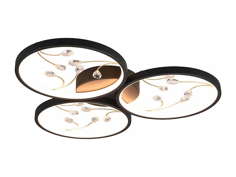 Plafoniera LED 3 cerchi con decori, matallo, nero, D 62 cm, Groovy