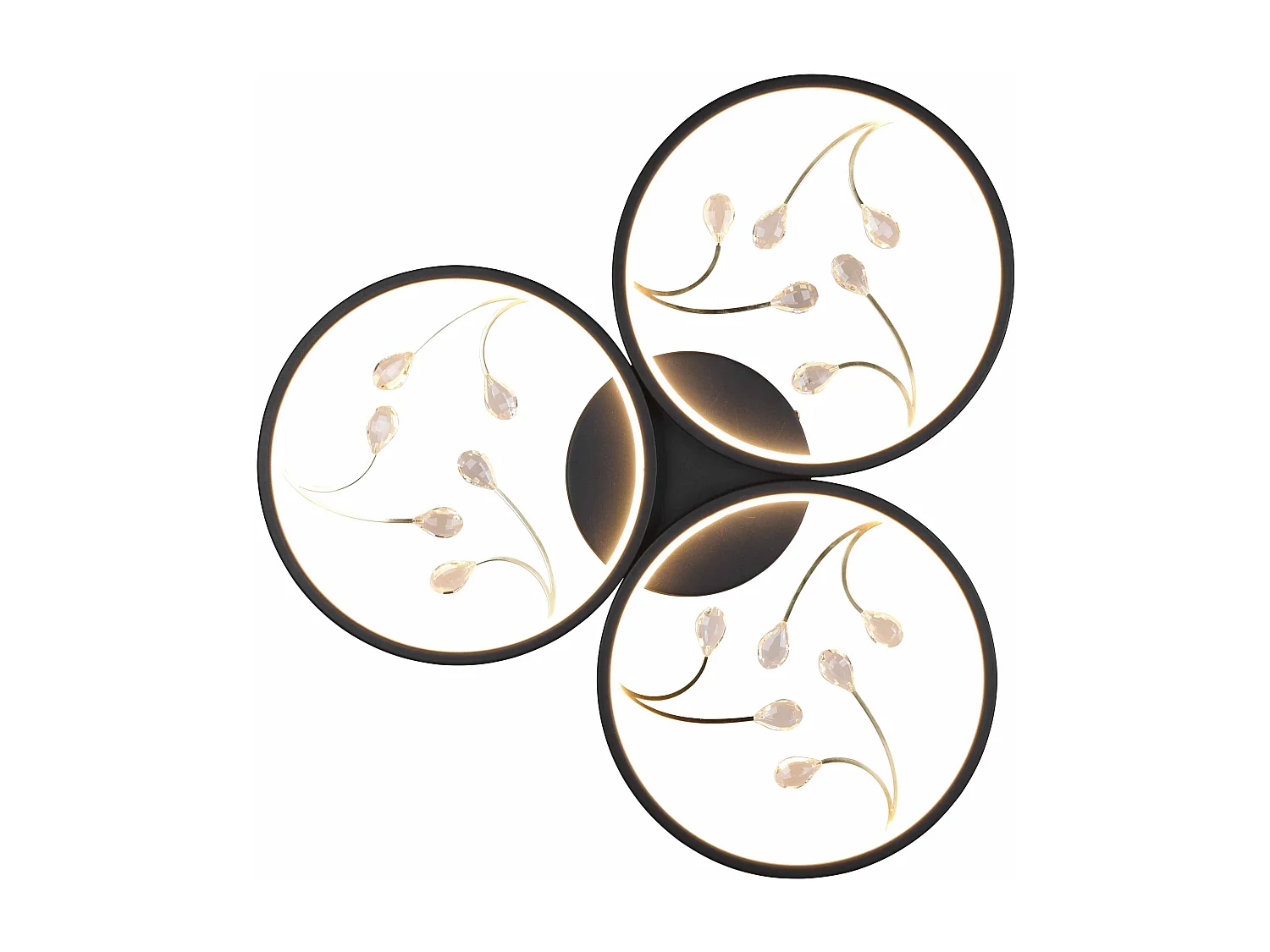 Plafoniera LED 3 cerchi con decori, matallo, nero, D 62 cm, Groovy