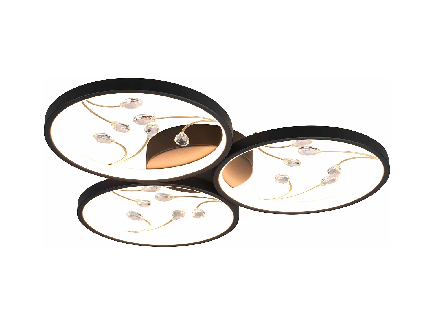 Plafoniera LED 3 cerchi con decori, matallo, nero, D 62 cm, Groovy