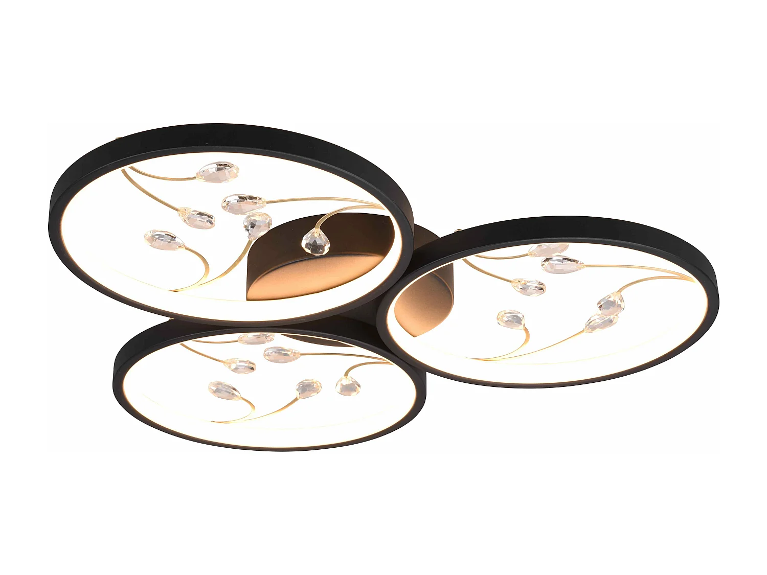 Plafoniera LED 3 cerchi con decori, matallo, nero, D 62 cm, Groovy