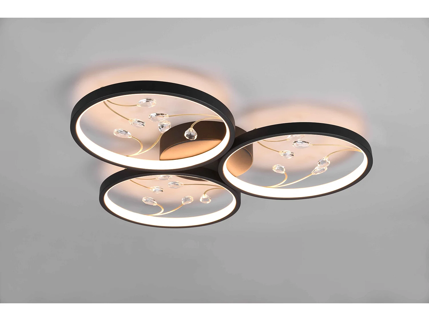 Plafoniera LED 3 cerchi con decori, matallo, nero, D 62 cm, Groovy