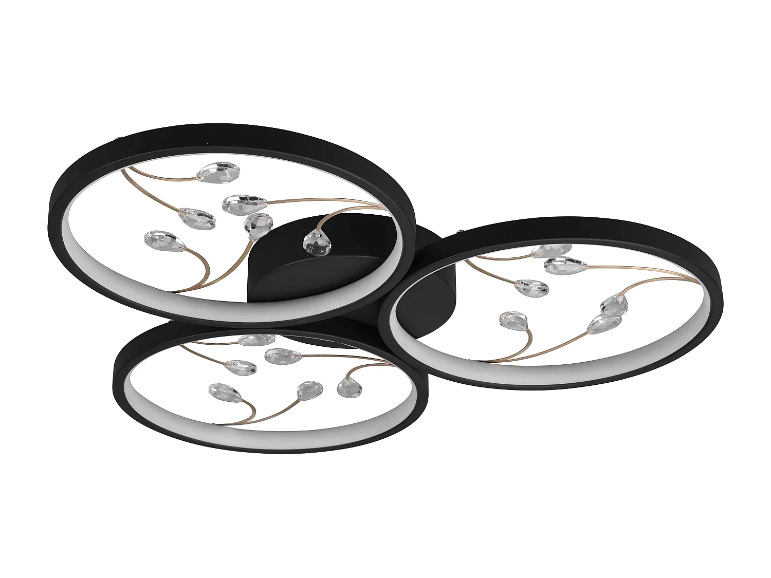 Plafoniera LED 3 cerchi con decori, matallo, nero, D 62 cm, Groovy