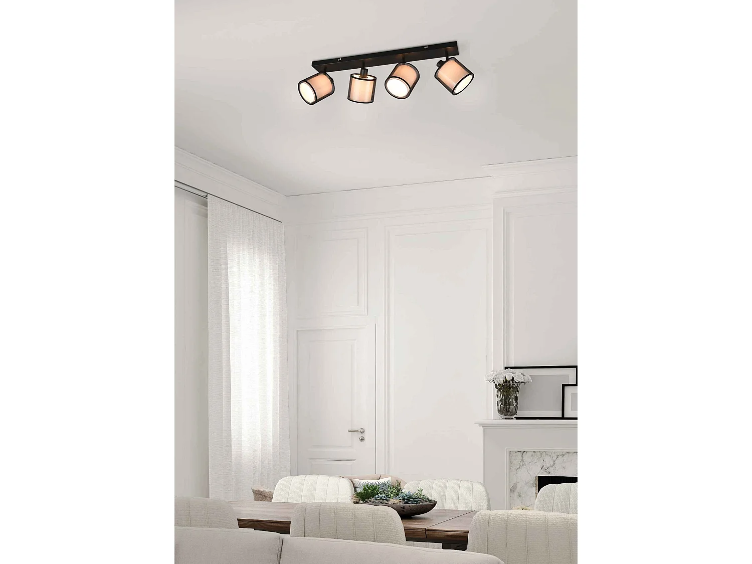 Barra 2 faretti orientabili, metallo, nero e bianco, L 72 cm, Burton