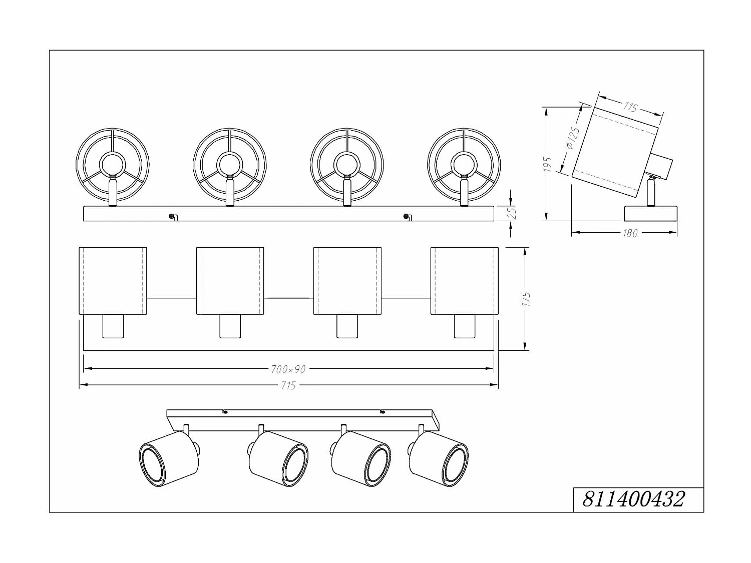 Barra 2 faretti orientabili, metallo, nero e bianco, L 72 cm, Burton