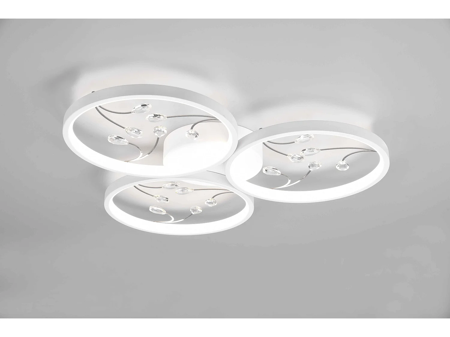 Plafoniera LED 3 cerchi con decori, matallo, bianco, D 62 cm, Groovy